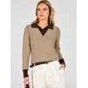 image:imageANRABESS Sweaters for Women Long Sleeve V Neck Polo Shirts  Color Block 2 in 1 Knit Button Cuffs Pullover Sweater Tops Lightweight Business Casual Outfits Cozy Daily Wear Fall ClothesTan