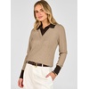 image:imageANRABESS Sweaters for Women Long Sleeve V Neck Polo Shirts  Color Block 2 in 1 Knit Button Cuffs Pullover Sweater Tops Lightweight Business Casual Outfits Cozy Daily Wear Fall ClothesTan