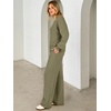 image:imageANRABESS Two Piece Lounge Sets for Women V Neck Sweatsuits  Oversized Sweatshirts Wide Leg Pants Track Suits Soft Vacation Airport Outfits Fall Winter Casual Matching Sweat setArmy Green