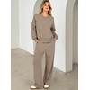 image:imageANRABESS Two Piece Lounge Sets for Women V Neck Sweatsuits  Oversized Sweatshirts Wide Leg Pants Track Suits Soft Vacation Airport Outfits Fall Winter Casual Matching Sweat setKhaki