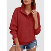 image:imageANRABESS Waffle Knit Sweatshirt for Women Henley Pullover  Lightweight Comfy Soft Long Sleeve Loose Fit Stand Collar Half Button Tops Casual Daily Wear amp Preppy Fall Spring WeatherRed