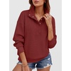 image:imageANRABESS Waffle Knit Sweatshirt for Women Henley Pullover  Lightweight Comfy Soft Long Sleeve Loose Fit Stand Collar Half Button Tops Casual Daily Wear amp Preppy Fall Spring WeatherBirck Red