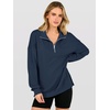 image:imageANRABESS Waffle Knit Sweatshirt for Women Lightweight Shirts  Comfy Long Sleeve Quarter Zip Pullover Tops Loose Fit Side Slits Casual Daily Wear amp Work Fall Spring OutfitsNavy Blue