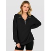 image:imageANRABESS Waffle Knit Sweatshirt for Women Lightweight Shirts  Comfy Long Sleeve Quarter Zip Pullover Tops Loose Fit Side Slits Casual Daily Wear amp Work Fall Spring OutfitsBlack