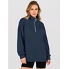 image:imageANRABESS Waffle Knit Sweatshirt for Women Lightweight Shirts  Comfy Long Sleeve Quarter Zip Pullover Tops Loose Fit Side Slits Casual Daily Wear amp Work Fall Spring OutfitsNavy Blue