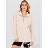 image:imageANRABESS Waffle Knit Sweatshirt for Women Lightweight Shirts  Comfy Long Sleeve Quarter Zip Pullover Tops Loose Fit Side Slits Casual Daily Wear amp Work Fall Spring OutfitsBeige
