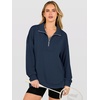 image:imageANRABESS Waffle Knit Sweatshirt for Women Lightweight Shirts  Comfy Long Sleeve Quarter Zip Pullover Tops Loose Fit Side Slits Casual Daily Wear amp Work Fall Spring OutfitsNavy Blue