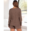 image:imageANRABESS Womens 2 Piece Lounge Pajama Sets Casual Ribbed Long Sleeve Top Matching Shorts Sleepwear PJ Set 2026 Fall OutfitsBrown