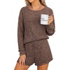 image:imageANRABESS Womens 2 Piece Lounge Pajama Sets Casual Ribbed Long Sleeve Top Matching Shorts Sleepwear PJ Set 2026 Fall OutfitsBrown
