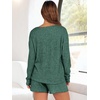image:imageANRABESS Womens 2 Piece Lounge Pajama Sets Casual Ribbed Long Sleeve Top Matching Shorts Sleepwear PJ Set 2026 Fall OutfitsGreen