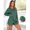 image:imageANRABESS Womens 2 Piece Lounge Pajama Sets Casual Ribbed Long Sleeve Top Matching Shorts Sleepwear PJ Set 2026 Fall OutfitsGreen