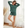 image:imageANRABESS Womens 2 Piece Lounge Pajama Sets Casual Ribbed Long Sleeve Top Matching Shorts Sleepwear PJ Set 2026 Fall OutfitsGreen