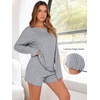 image:imageANRABESS Womens 2 Piece Lounge Pajama Sets Casual Ribbed Long Sleeve Top Matching Shorts Sleepwear PJ Set 2026 Fall OutfitsGrey