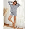 image:imageANRABESS Womens 2 Piece Lounge Pajama Sets Casual Ribbed Long Sleeve Top Matching Shorts Sleepwear PJ Set 2026 Fall OutfitsGrey