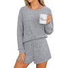 image:imageANRABESS Womens 2 Piece Lounge Pajama Sets Casual Ribbed Long Sleeve Top Matching Shorts Sleepwear PJ Set 2026 Fall OutfitsGrey