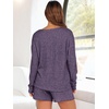 image:imageANRABESS Womens 2 Piece Lounge Pajama Sets Casual Ribbed Long Sleeve Top Matching Shorts Sleepwear PJ Set 2026 Fall OutfitsPurple