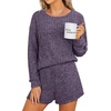 image:imageANRABESS Womens 2 Piece Lounge Pajama Sets Casual Ribbed Long Sleeve Top Matching Shorts Sleepwear PJ Set 2026 Fall OutfitsPurple