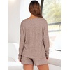 image:imageANRABESS Womens 2 Piece Lounge Pajama Sets Casual Ribbed Long Sleeve Top Matching Shorts Sleepwear PJ Set 2026 Fall OutfitsTan