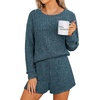 image:imageANRABESS Womens 2 Piece Lounge Pajama Sets Casual Ribbed Long Sleeve Top Matching Shorts Sleepwear PJ Set 2026 Fall OutfitsTeal