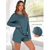 image:imageANRABESS Womens 2 Piece Lounge Pajama Sets Casual Ribbed Long Sleeve Top Matching Shorts Sleepwear PJ Set 2026 Fall OutfitsTeal