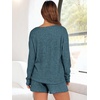 image:imageANRABESS Womens 2 Piece Lounge Pajama Sets Casual Ribbed Long Sleeve Top Matching Shorts Sleepwear PJ Set 2026 Fall OutfitsTeal