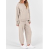 image:imageANRABESS Womens 2 Piece Outfits Sweatsuits Oversized Sweatshirts Barrel Pants Matching Lounge Sets 2026 Fall Travel ClothesAlmond