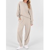 image:imageANRABESS Womens 2 Piece Outfits Sweatsuits Oversized Sweatshirts Barrel Pants Matching Lounge Sets 2026 Fall Travel ClothesAlmond