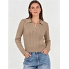 image:imageANRABESS Womens Cable Knit Sweaters Long Sleeve Cropped  V Neck Collared Pullover Sweater Top Polo Knit Shirt Business Casual Work Clothes Daily Wear Fashion Fall Winter OutfitsBright Tan