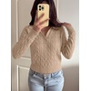 image:imageANRABESS Womens Cable Knit Sweaters Long Sleeve Cropped  V Neck Collared Pullover Sweater Top Polo Knit Shirt Business Casual Work Clothes Daily Wear Fashion Fall Winter OutfitsBright Tan