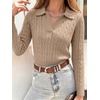 image:imageANRABESS Womens Cable Knit Sweaters Long Sleeve Cropped  V Neck Collared Pullover Sweater Top Polo Knit Shirt Business Casual Work Clothes Daily Wear Fashion Fall Winter OutfitsBright Tan