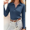 image:imageANRABESS Womens Cable Knit Sweaters Long Sleeve Cropped  V Neck Collared Pullover Sweater Top Polo Knit Shirt Business Casual Work Clothes Daily Wear Fashion Fall Winter OutfitsDeep Blue