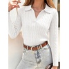 image:imageANRABESS Womens Cable Knit Sweaters Long Sleeve Cropped  V Neck Collared Pullover Sweater Top Polo Knit Shirt Business Casual Work Clothes Daily Wear Fashion Fall Winter OutfitsWhite