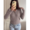 image:imageANRABESS Womens Cable Knit Sweaters Long Sleeve Cropped  V Neck Collared Pullover Sweater Top Polo Knit Shirt Business Casual Work Clothes Daily Wear Fashion Fall Winter OutfitsPink Apricot