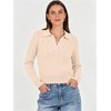 image:imageANRABESS Womens Cable Knit Sweaters Long Sleeve Cropped  V Neck Collared Pullover Sweater Top Polo Knit Shirt Business Casual Work Clothes Daily Wear Fashion Fall Winter OutfitsParchment