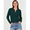 image:imageANRABESS Womens Cable Knit Sweaters Long Sleeve Cropped  V Neck Collared Pullover Sweater Top Polo Knit Shirt Business Casual Work Clothes Daily Wear Fashion Fall Winter OutfitsDark Green
