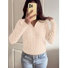 image:imageANRABESS Womens Cable Knit Sweaters Long Sleeve Cropped  V Neck Collared Pullover Sweater Top Polo Knit Shirt Business Casual Work Clothes Daily Wear Fashion Fall Winter OutfitsParchment
