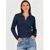image:imageANRABESS Womens Cable Knit Sweaters Long Sleeve Cropped  V Neck Collared Pullover Sweater Top Polo Knit Shirt Business Casual Work Clothes Daily Wear Fashion Fall Winter OutfitsNavy Blue