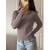 image:imageANRABESS Womens Cable Knit Sweaters Long Sleeve Cropped  V Neck Collared Pullover Sweater Top Polo Knit Shirt Business Casual Work Clothes Daily Wear Fashion Fall Winter OutfitsPink Apricot