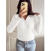 image:imageANRABESS Womens Cable Knit Sweaters Long Sleeve Cropped  V Neck Collared Pullover Sweater Top Polo Knit Shirt Business Casual Work Clothes Daily Wear Fashion Fall Winter OutfitsWhite