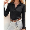 image:imageANRABESS Womens Cable Knit Sweaters Long Sleeve Cropped  V Neck Collared Pullover Sweater Top Polo Knit Shirt Business Casual Work Clothes Daily Wear Fashion Fall Winter OutfitsBlack