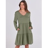 image:imageANRABESS Womens Long Sleeve Dress 2026 Fall Casual V Neck Tiered Flowy Short Dresses Beach Travel Vacation ClothesArmy Green