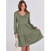 image:imageANRABESS Womens Long Sleeve Dress 2026 Fall Casual V Neck Tiered Flowy Short Dresses Beach Travel Vacation ClothesArmy Green