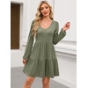 image:imageANRABESS Womens Long Sleeve Dress 2026 Fall Casual V Neck Tiered Flowy Short Dresses Beach Travel Vacation ClothesArmy Green