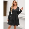 image:imageANRABESS Womens Long Sleeve Dress 2026 Fall Casual V Neck Tiered Flowy Short Dresses Beach Travel Vacation ClothesBlack