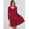 image:imageANRABESS Womens Long Sleeve Dress 2026 Fall Casual V Neck Tiered Flowy Short Dresses Beach Travel Vacation ClothesBurgundy