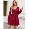 image:imageANRABESS Womens Long Sleeve Dress 2026 Fall Casual V Neck Tiered Flowy Short Dresses Beach Travel Vacation ClothesBurgundy
