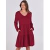 image:imageANRABESS Womens Long Sleeve Dress 2026 Fall Casual V Neck Tiered Flowy Short Dresses Beach Travel Vacation ClothesBurgundy