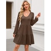 image:imageANRABESS Womens Long Sleeve Dress 2026 Fall Casual V Neck Tiered Flowy Short Dresses Beach Travel Vacation ClothesCoffee
