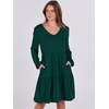 image:imageANRABESS Womens Long Sleeve Dress 2026 Fall Casual V Neck Tiered Flowy Short Dresses Beach Travel Vacation ClothesDeep Green