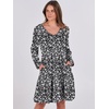 image:imageANRABESS Womens Long Sleeve Dress 2026 Fall Casual V Neck Tiered Flowy Short Dresses Beach Travel Vacation ClothesFloral Black